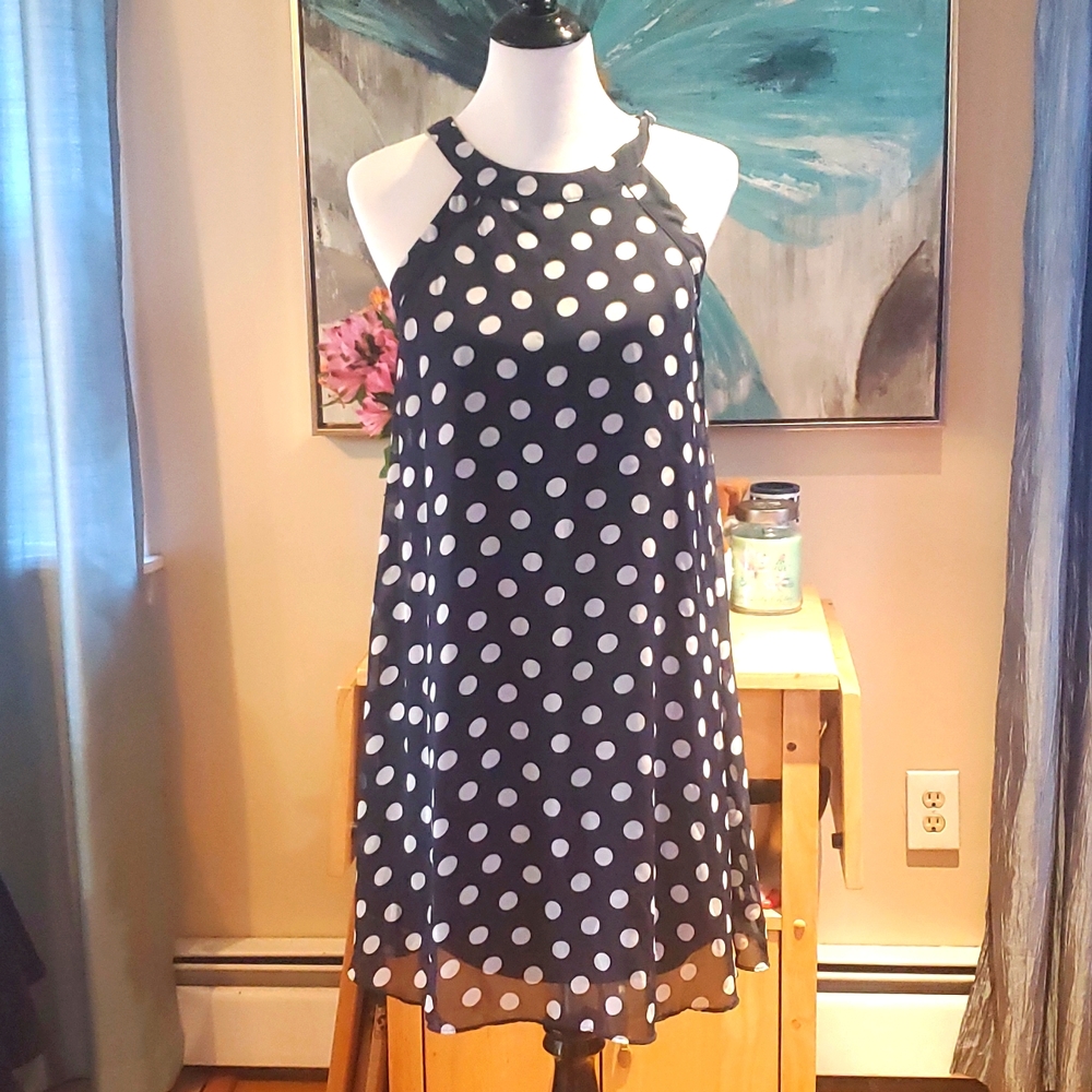 Navy polka-dot Betsy Johnson dress